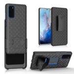 Woven Texture Swivel Belt Clip Kickstand PC Hard Case for Samsung Galaxy S20 – Black
