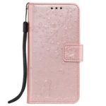 Imprint Flower and Cat Wallet Leather Cover Case for Samsung Galaxy A70e – Rose Gold