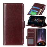 Crazy Horse Skin Leather Wallet Phone Shell for Samsung Galaxy A11 – Brown