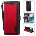 Vintage Splicing Leather Phone Shell with Wallet Stand for Samsung Galaxy S20 – Red