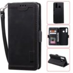 Vintage Splicing Style Wallet Stand Leather Flip Phone Casing for Samsung Galaxy A70e  – Black