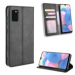 Vintage Style Leather Wallet Stand Phone Shell for Samsung Galaxy A41 – Black