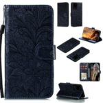 Imprinted Lace Flower Wallet Leather Protective Cover for Samsung Galaxy S20 Ultra – Black