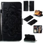 Imprint Mandala Flower Leather Wallet Case for Samsung Galaxy S20 Plus – Black