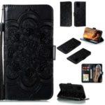 Imprint Mandala Flower Leather Case with Lanyard for Samsung Galaxy S20 Ultra – Black