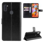 Crazy Horse Texture PU Leather Wallet Stand Cell Phone Shell or Samsung Galaxy A11 – Black