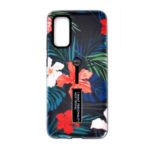 Embossed Pattern Printing TPU PC Combo Case with Finger Grip and Kickstand for Samsung Galaxy A71 – Red Flowers