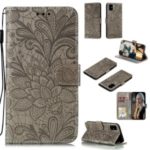 Imprint Lace Flower Leather Wallet Case for Samsung Galaxy A71 – Grey