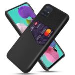KSQ Cloth + PU Leather Coated PC Phone Cover with Card Holder for Samsung Galaxy A51 – Black