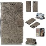 Lace Flower Imprinted Leather Phone Case for Samsung Galaxy A81/M60s/Note 10 Lite – Brown