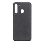 Matte PU Leather Skin Plastic +TPU Hybrid Case for Samsung Galaxy A21 – Black