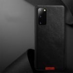 PU Leather Coated PC + TPU Hybrid Cell Phone Case for Samsung Galaxy S20 – Black