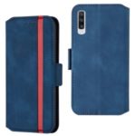 Splicing Matte Leather Case Retro Style Phone Shell with Card Slots for Samsung Galaxy A50 – Blue
