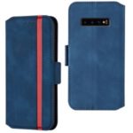Splicing Matte Leather Case Retro Style Phone Cover with Card Slots for Samsung Galaxy S10 Plus – Blue
