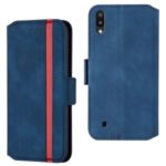 Retro Style Splicing Matte Leather Cover Card Holder Case for Samsung Galaxy A10 – Blue