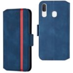 Retro Style Splicing Matte Leather Case Phone Cover with Card Slots for Samsung Galaxy A20e – Blue