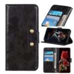 Double Brass Buttons Crazy Horse Skin Wallet Leather Phone Casing for Sony Xperia 1 II – Black