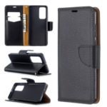 Litchi Skin Leather Wallet Stand Case for Huawei P40 – Black