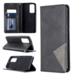 Geometric Pattern Leather Card Holder Protective Phone Case for Huawei P40 – Black