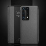 View Window Smart Cross Texture PU Leather Mobile Shell for Huawei P40 – Black