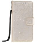 Imprint Flower and Cat Wallet Phone Leather Stand Cover Shell for Huawei P40 – Gold