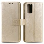 Imprint Flower Leather Wallet Phone Cover for Huawei P40 Pro – Gold