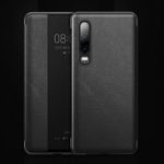 Genuine Leather Coated PC Phone Casing Cover with View Window for Huawei P30 – Black