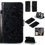 Imprint Malanda Flower Wallet Stand PU Leather Phone Case with Strap for Huawei P40 – Black