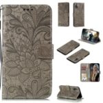 Imprint Lace Flower Leather Wallet Phone Case for Huawei nova 6 5G/4G Version – Brown