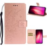 Imprinted Plum Blossom Leather Wallet Mobile Shell for Xiaomi Redmi Note 8T – Rose Gold