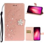 Imprint Plum Blossom Rhinestone Decor Leather Wallet Phone Casing for Xiaomi Redmi Note 8T – Rose Gold
