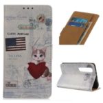 Pattern Printing PU Leather Wallet Stand Phone Case for Xiaomi Mi 10 5G/Mi 10 Pro 5G – Cat Holding Heart