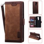 Vintage Splicing Style Wallet Stand Leather Phone Cover for Xiaomi Redmi Note 8 Pro – Brown