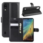 Litchi Skin Wallet Leather Stand Phone Shell for ZTE Blade A5 2020 – Black