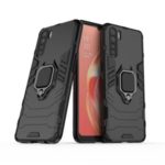 Cool Guard Ring Holder Kickstand PC+TPU Hybrid Phone Cover for OPPO A91/F15 – Black