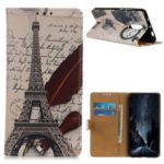 Pattern Printing Wallet PU Leather Style Phone Cover for OnePlus 8 – Eiffel Tower and Letters