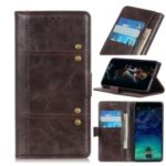 Rivet Decorated Leather Wallet Stand Cover Case for OnePlus 8 – Brown