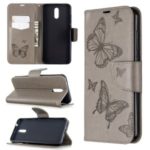 Imprint Butterfly Wallet Flip Leather Stand Mobile Phone Case for Nokia 2.3 – Grey