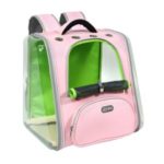 Travel Pet Carrier Cat Dog Pet Backpack PVC Transparent Shoulder Mesh Bag 40x35x29cm – Pink/Green