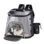 Cat Dog Pet Backpack PVC Transparent Shoulder Mesh Bag Travel Pet Carrier L Size: 40x40x28cm – Grey