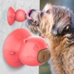 Pig Shape Dog Lick Toy with Suction Cup Teeth Cleaning Chew Toy – Red