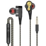 Double Unit Drive In-ear Wired Earphone 3.5mm Cable Control Earbud with Mic – Black