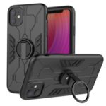 Shocck-resistant Metal+Plastic+TPU Phone Case with Kickstand for iPhone 11 6.1-inch – Black