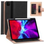 Leather Stand Card Holder Tablet Protective Case with Elastic Band for iPad Pro 12.9-inch (2020) – Black