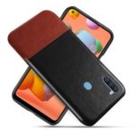 KSQ Dual-color Splicing PU Leather Coated PC Shell for Samsung Galaxy A11 – Black/Dark Brown