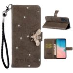 Bee Pattern Rhinestone Decor Leather Wallet Phone Case for Samsung Galaxy A71 – Brown