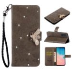 Bee Pattern Rhinestone Decor Leather Wallet Stand Phone Case for Samsung Galaxy A51 – Brown