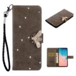 Bee Pattern Rhinestone Decor Leather Wallet Phone Case for Samsung Galaxy S20 Ultra – Brown