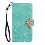 Bee Imprint Skin Rhinestone Decor Leather Cover for Samsung Galaxy S20 Plus – Cyan