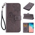 Imprint Flower Owl Pattern Leather Wallet Stand Phone Case Shell for Samsung Galaxy S20 Plus – Grey